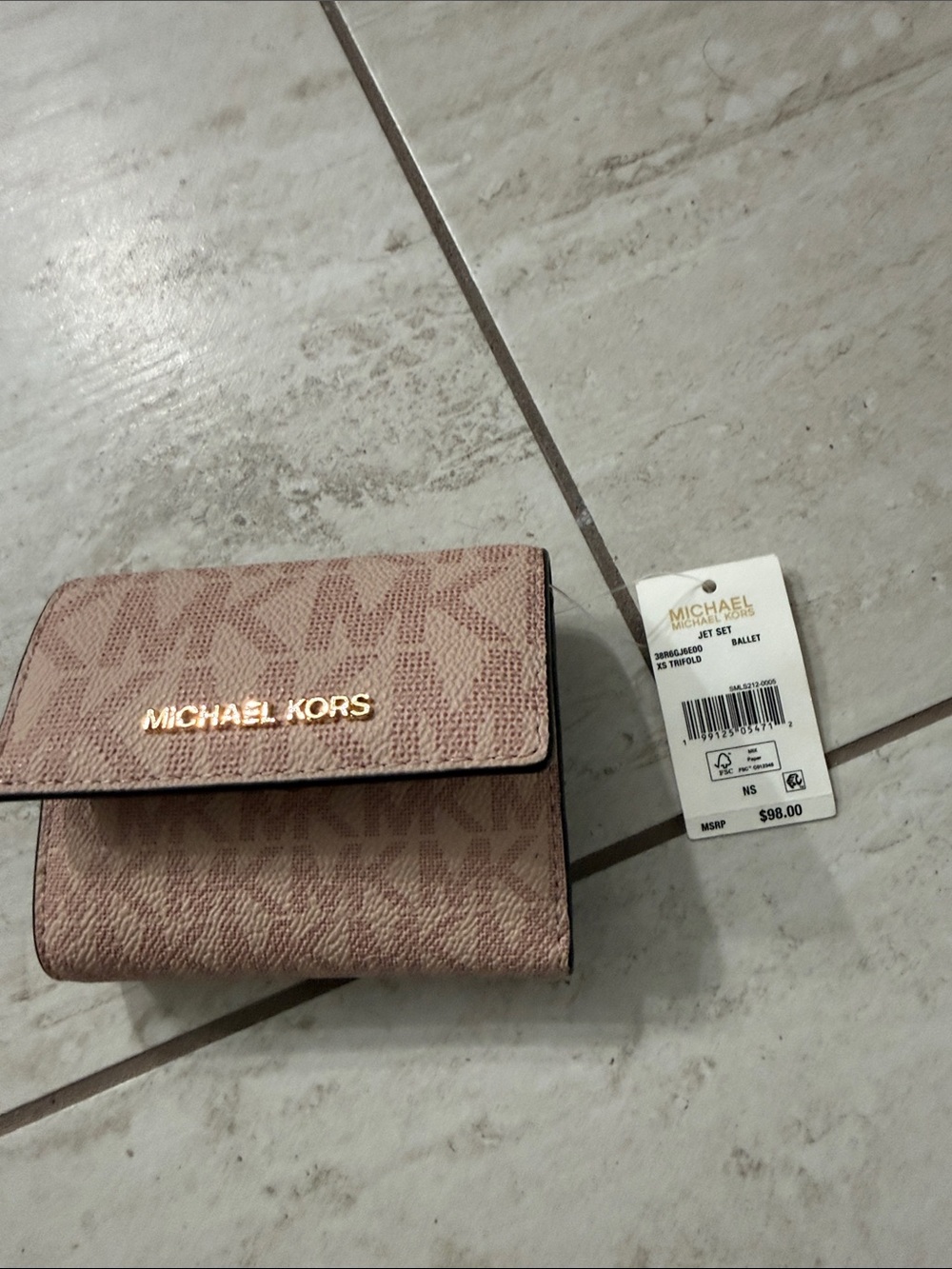 Michael Kors Pink Logo Jacquard Compact Wallet with Gold Hardware… trifold ..nwt